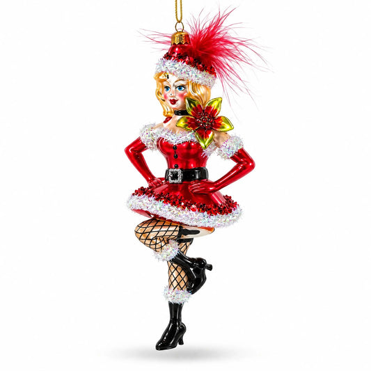 Woman in Santa Dress Dancing Glass Christmas Ornament BestPysanky Default Title Default Title-