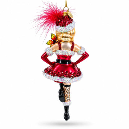 Woman in Santa Dress Dancing Glass Christmas Ornament