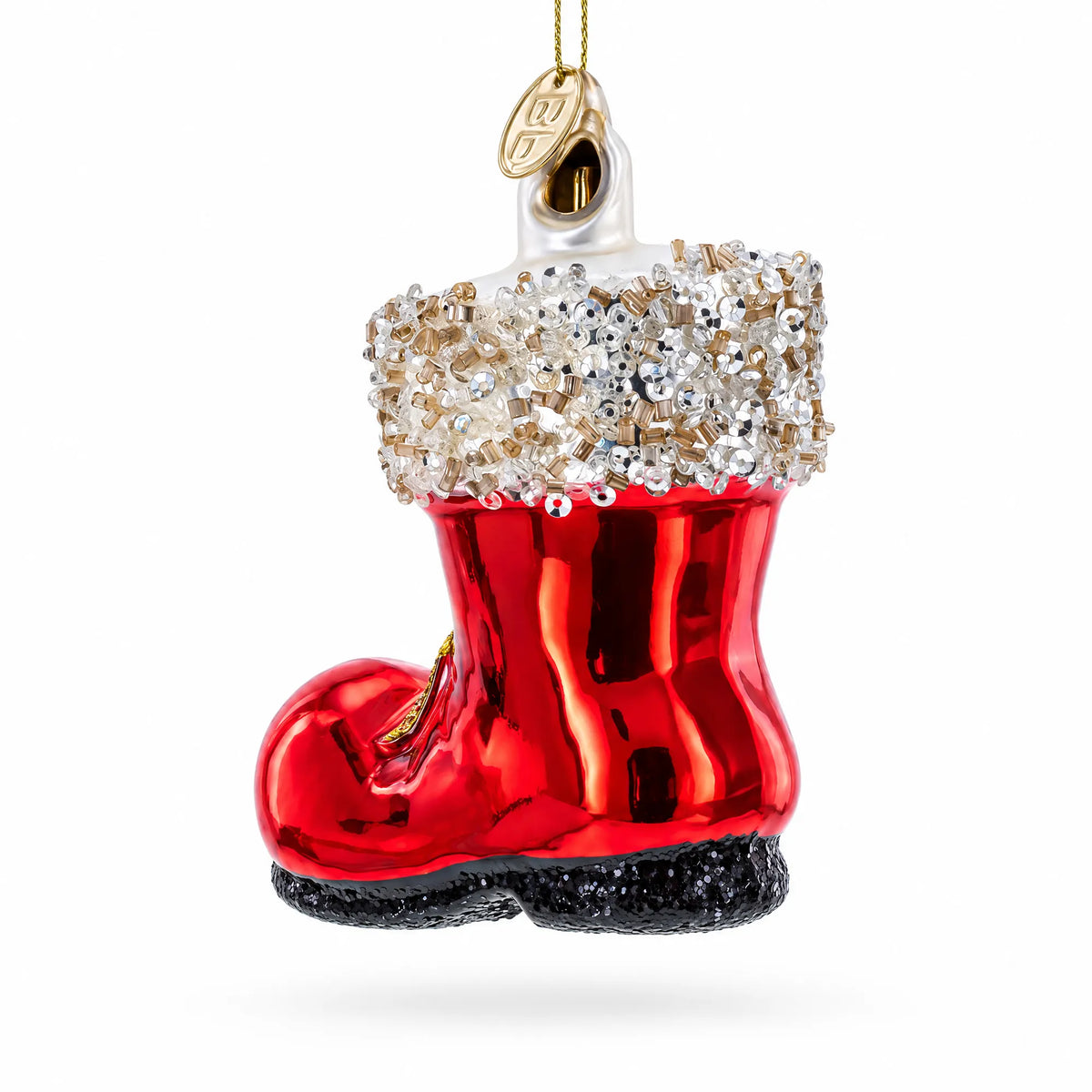 Santa Boot Glass Christmas Ornament