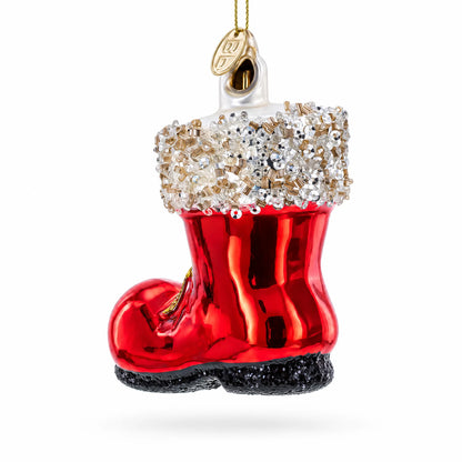 Santa Boot Glass Christmas Ornament