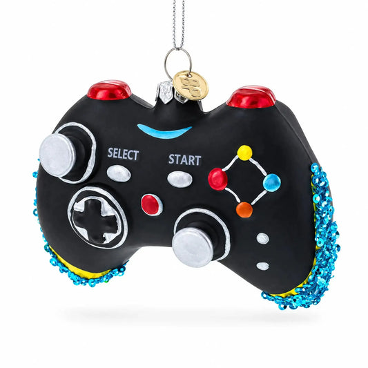 Sleek Black Video Game Controller Glass Christmas Ornament BestPysanky Default Title Default Title-