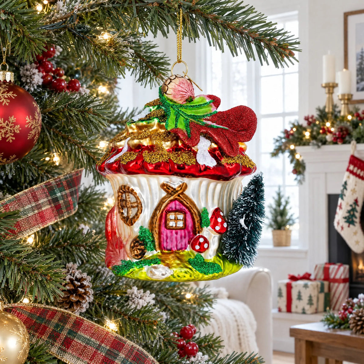 Fairy House Nestled in a Woodland Glade Glass Christmas Ornament