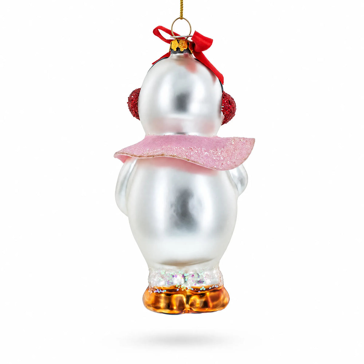 Snowwoman with Wreath Glass Christmas Ornament
