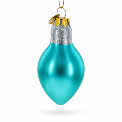 Shimmering Blue Light Bulb Glass Christmas Ornament