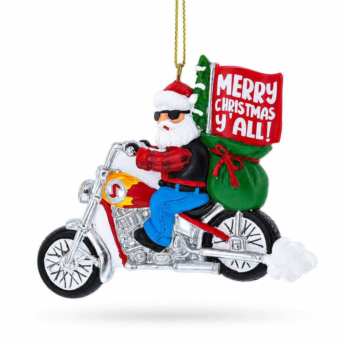 Santa on Festive Motorcycle Resin Christmas Ornament