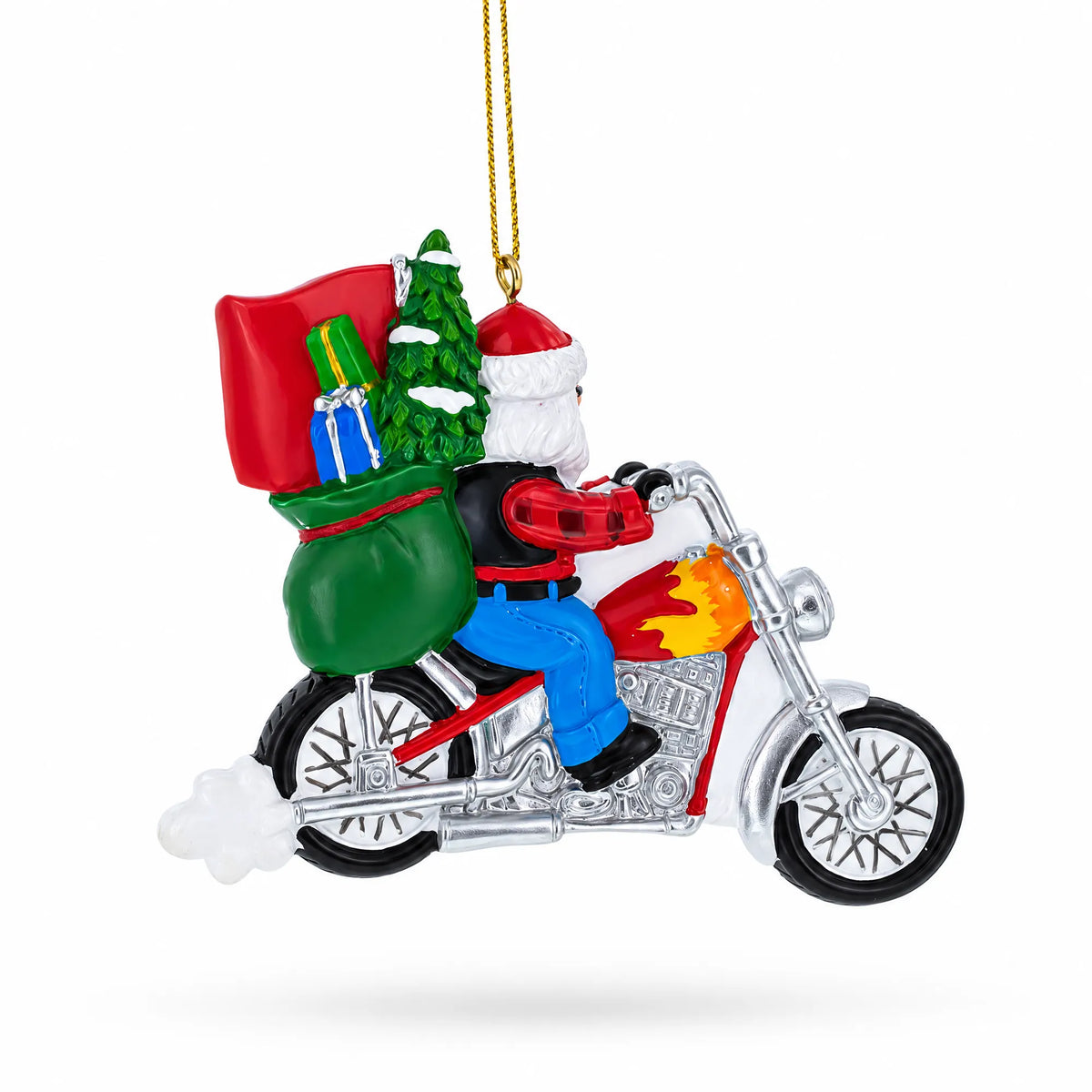 Santa on Festive Motorcycle Resin Christmas Ornament