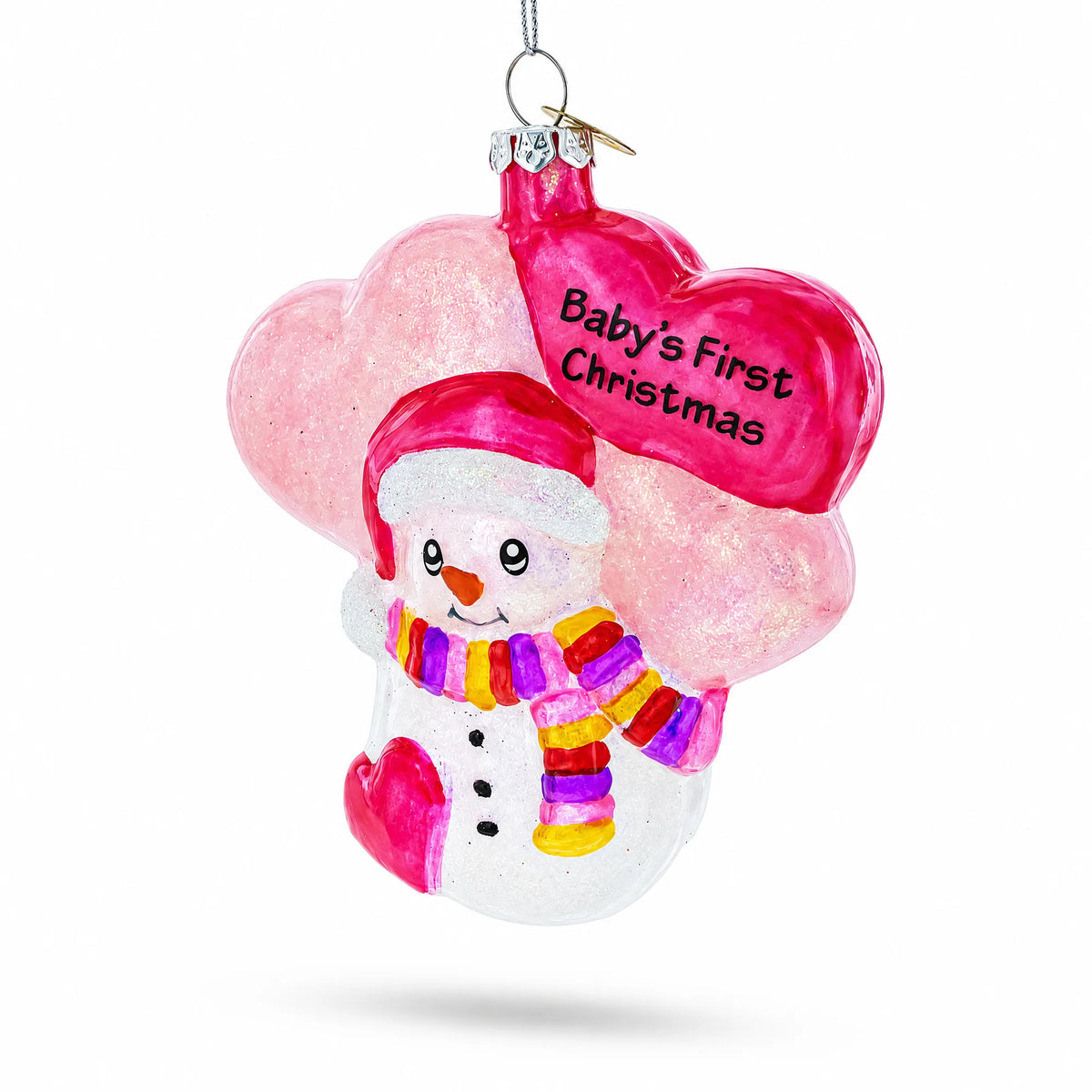 Adorable Pink Snowman Baby's First Christmas Glass Ornament