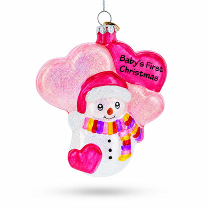 Adorable Pink Snowman Baby's First Christmas Glass Ornament