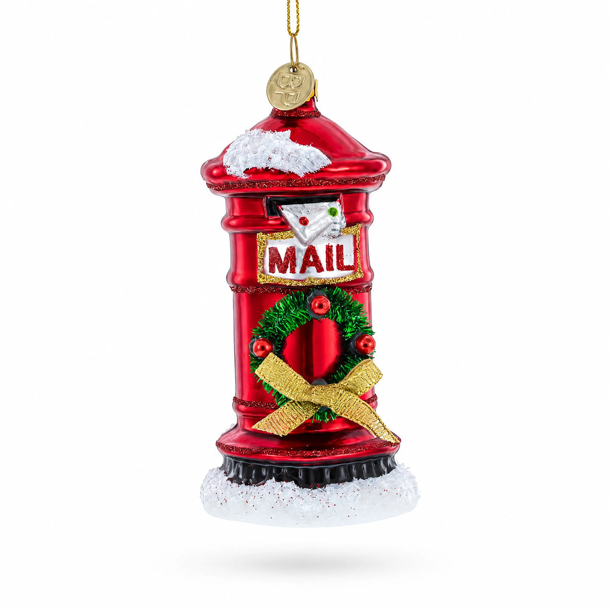 Red Mailbox with Letter to Santa Glass Christmas Ornament