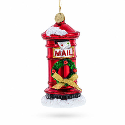 Red Mailbox with Letter to Santa Glass Christmas Ornament
