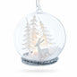 Winter Forest Snow Globe with White Deer Glass Christmas Ornament