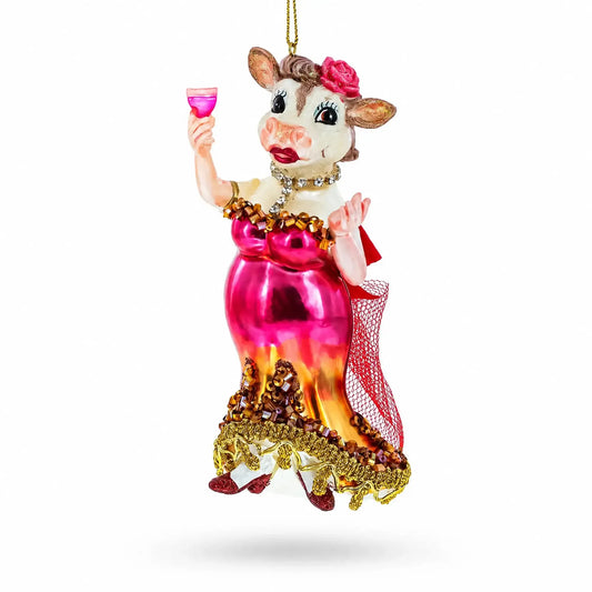 Pink-Dressed Cow with Wine Glass  Christmas Ornament BestPysanky Default Title Default Title-