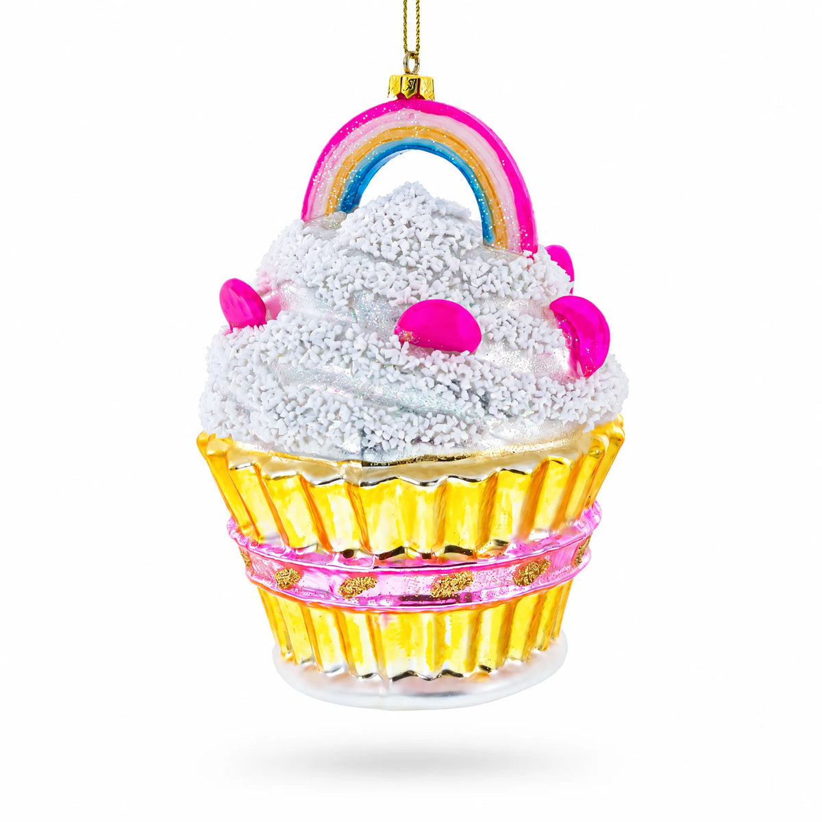 Delightful Sprinkled Cupcake with Rainbow Glass Christmas Ornament