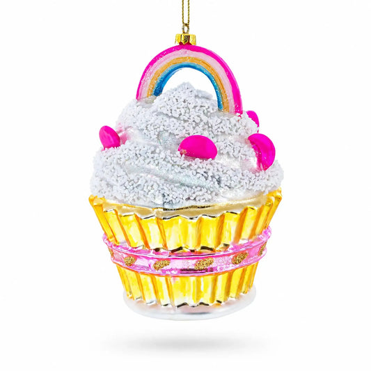 Delightful Sprinkled Cupcake with Rainbow Glass Christmas Ornament BestPysanky Default Title Default Title-