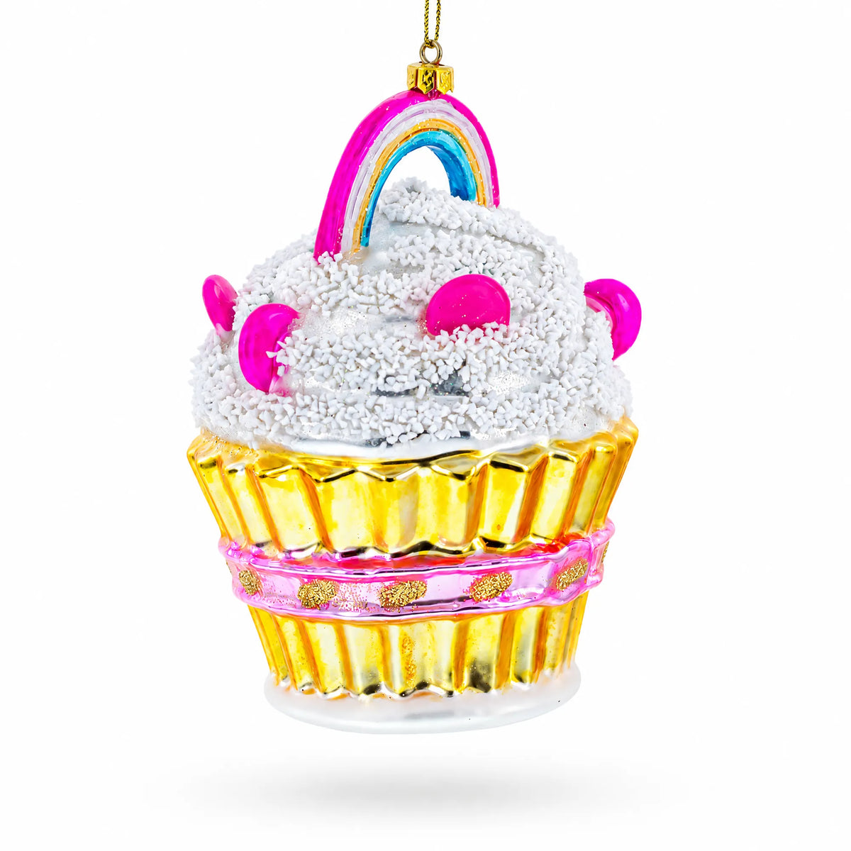 Delightful Sprinkled Cupcake with Rainbow Glass Christmas Ornament
