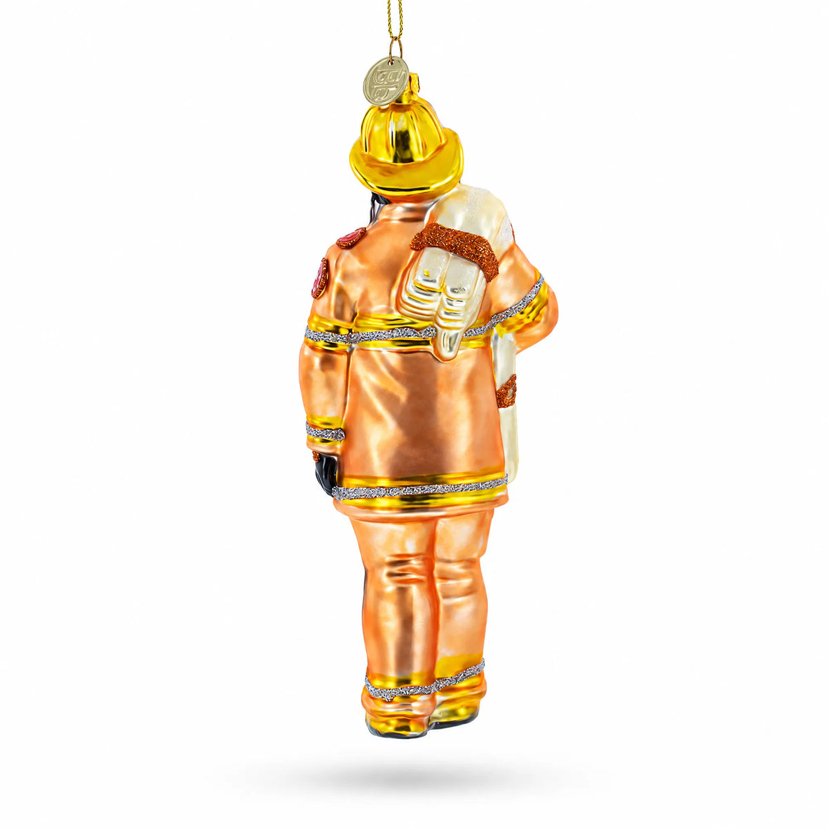 Heroic Fireman with Hose Glass Christmas Ornament