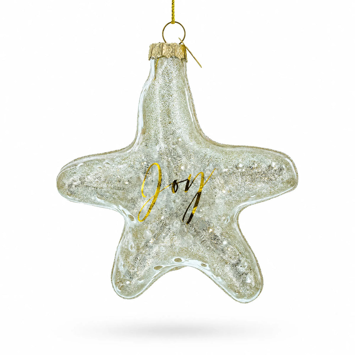 Golden Gleaming Star "Joy" Glass Christmas Ornament