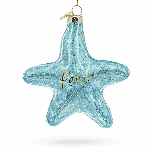 Blue Shiny Star "Piece" Glass Christmas Ornament BestPysanky Default Title Default Title-