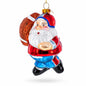Santa the Football Player Glass Christmas Ornament