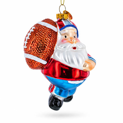 Santa the Football Player Glass Christmas Ornament