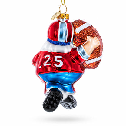 Santa the Football Player Glass Christmas Ornament