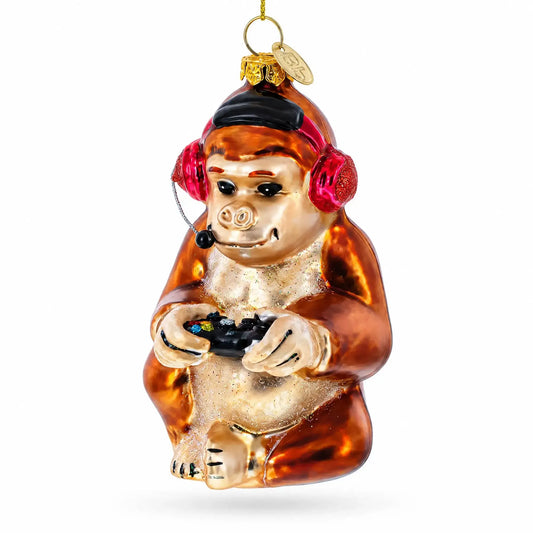 Monkey Video Gamer Glass Christmas Ornament BestPysanky Default Title Default Title-