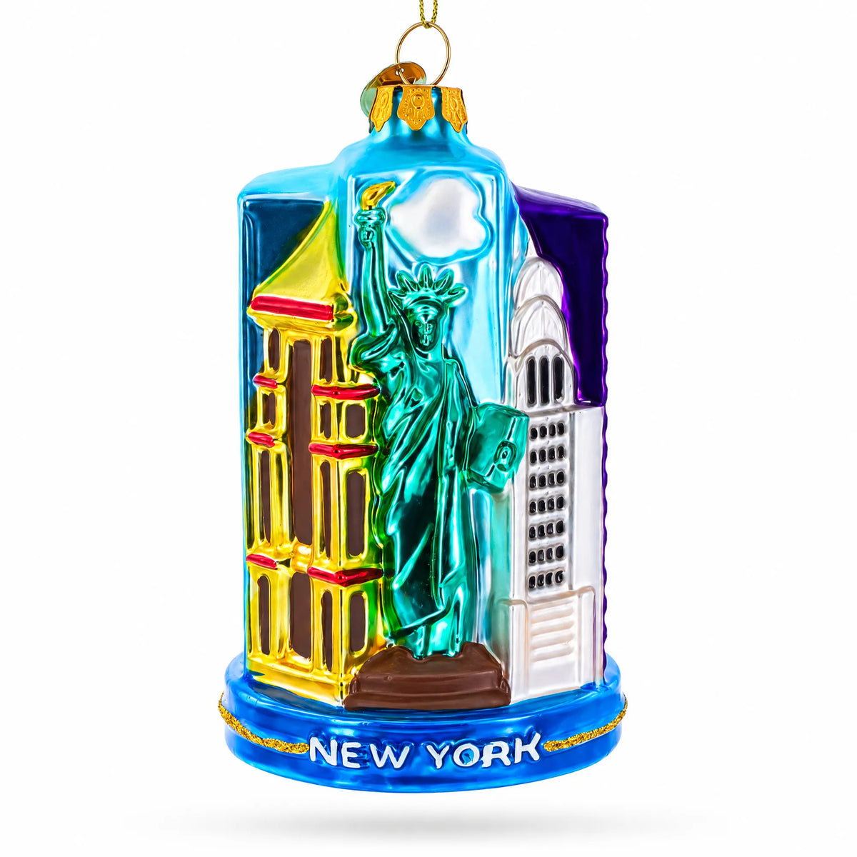 Landmarks of New York City Glass Christmas Ornament