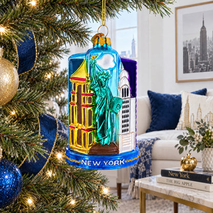 Landmarks of New York City Glass Christmas Ornament