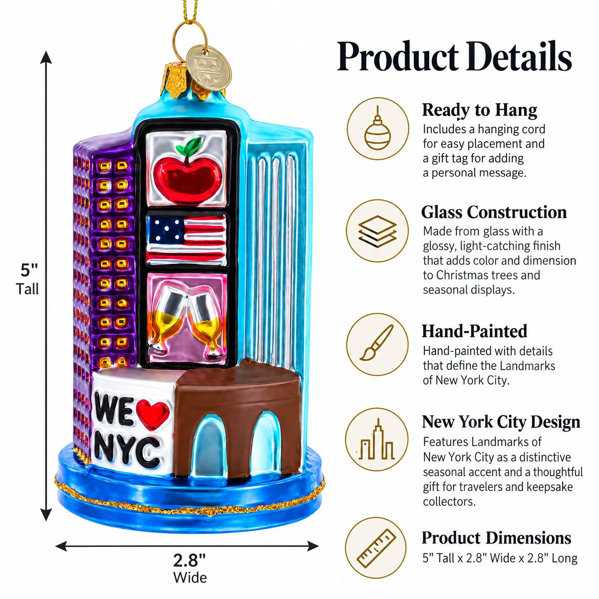Landmarks of New York City Glass Christmas Ornament