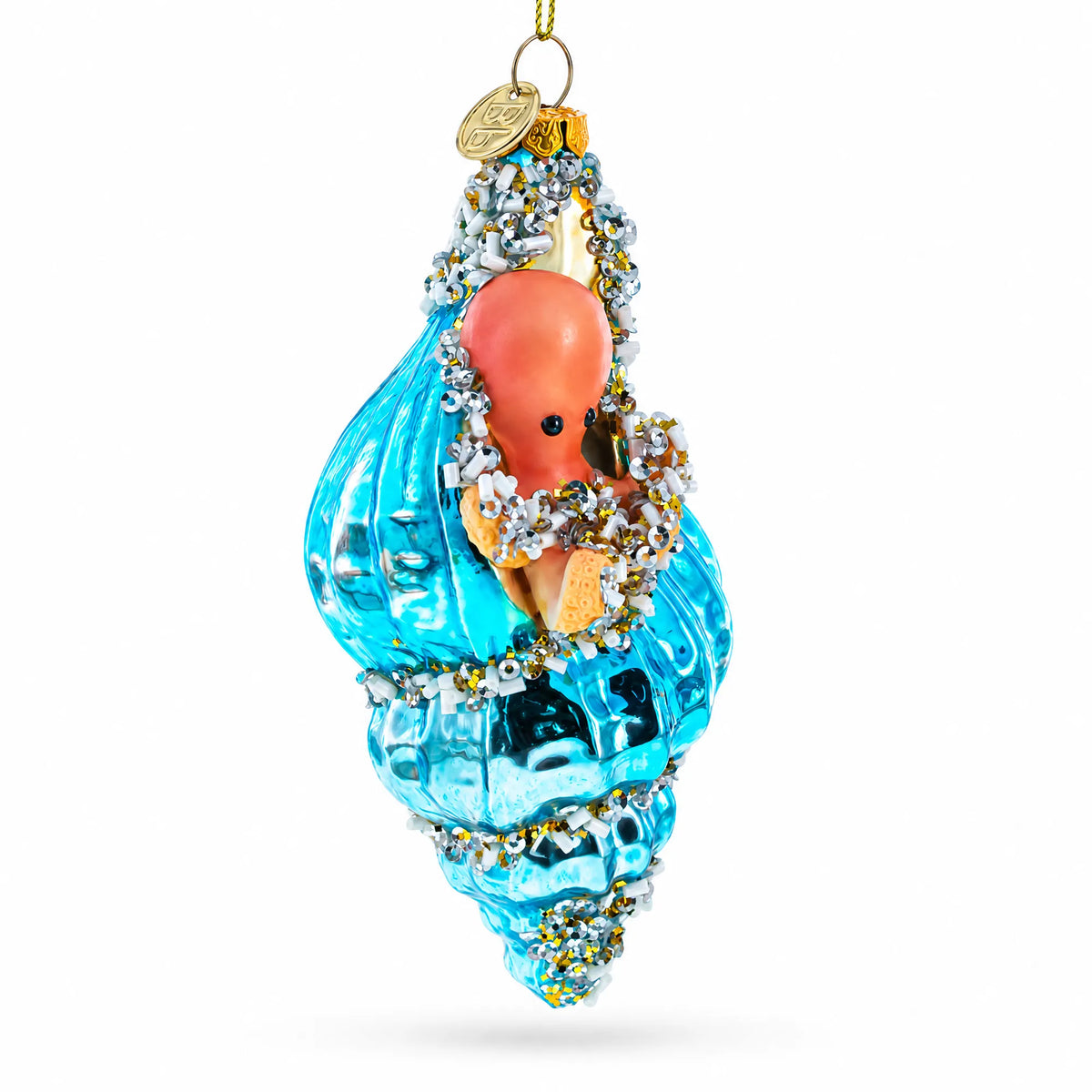 Octopus in Seashell Glass Christmas Ornament