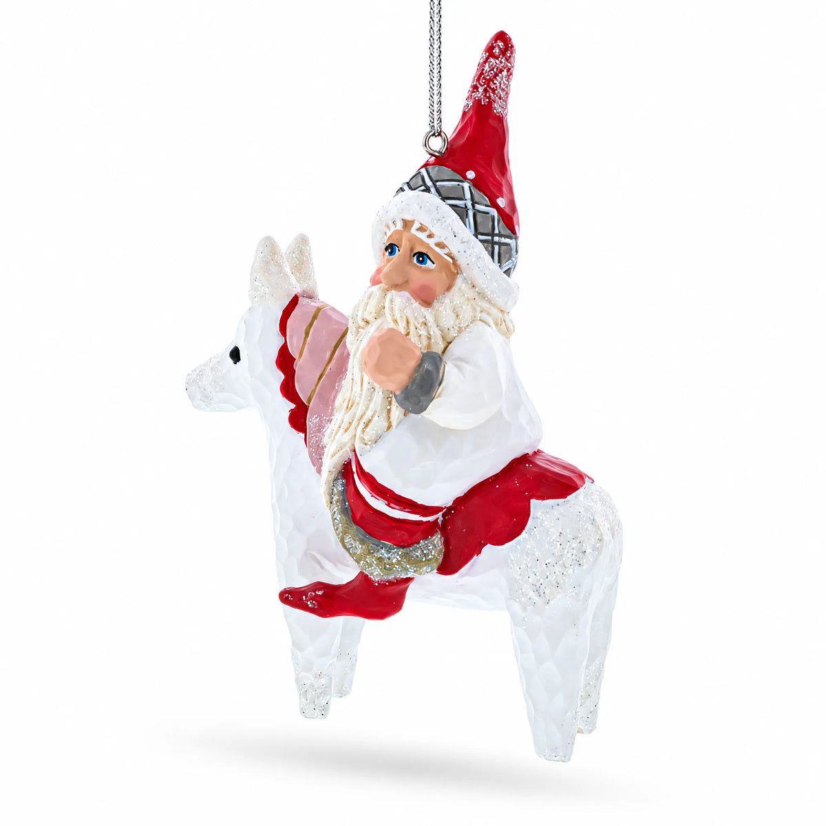 Santa Riding Horse Glass Christmas Ornament