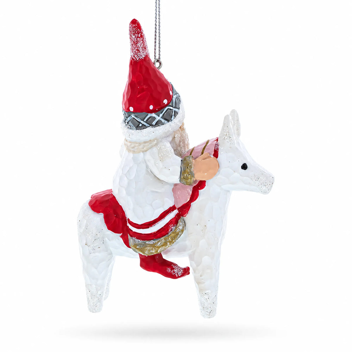Santa Riding Horse Glass Christmas Ornament