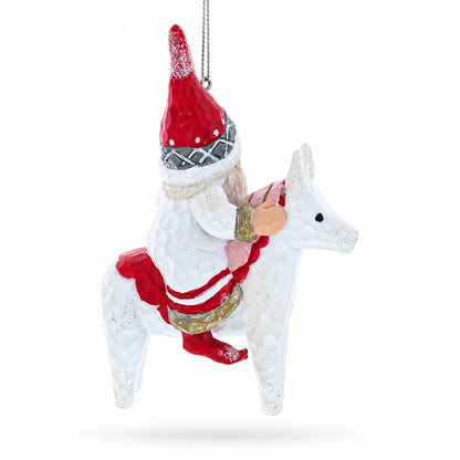 Santa Riding Horse Glass Christmas Ornament