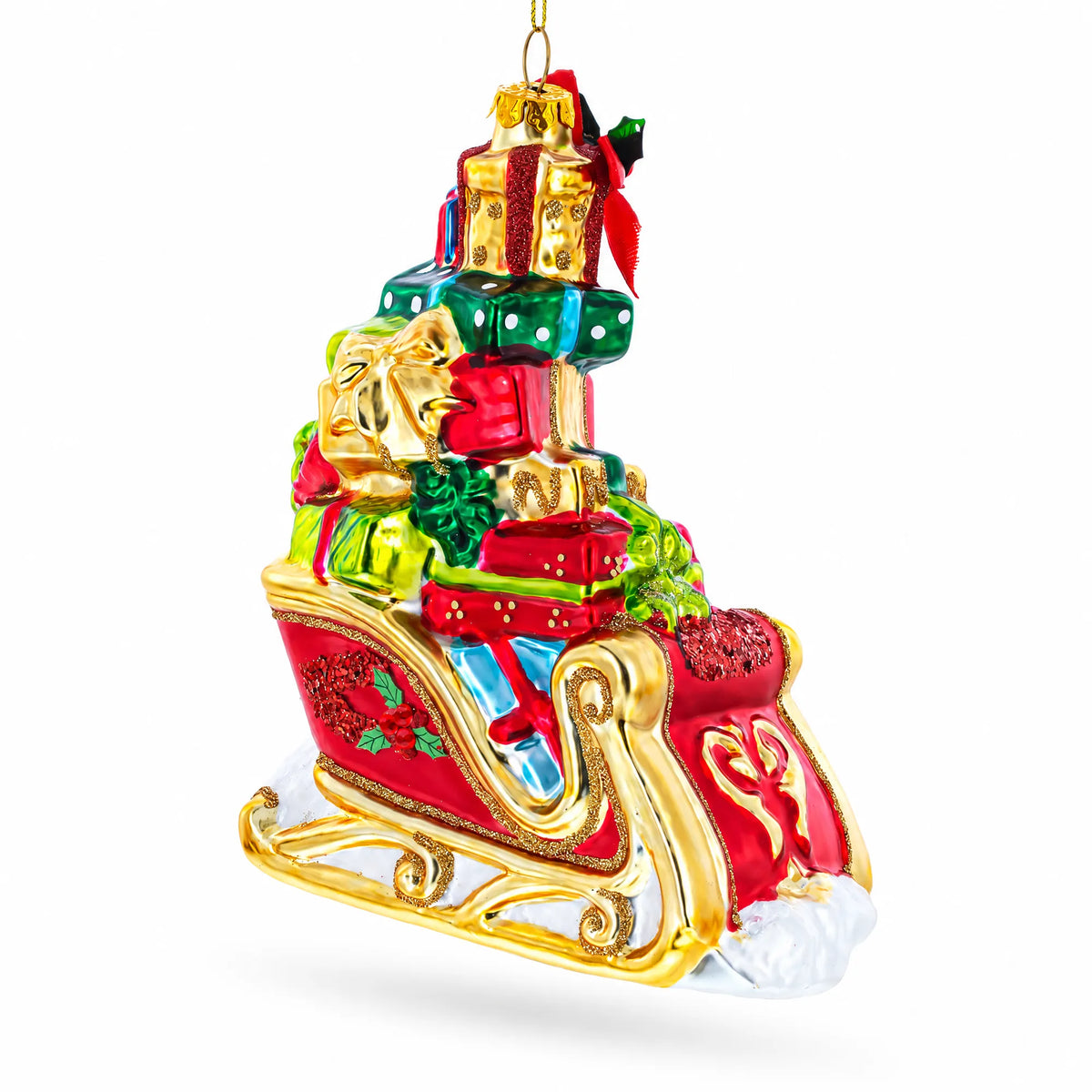 Sleigh Full of Gifts Glass Christmas Ornament