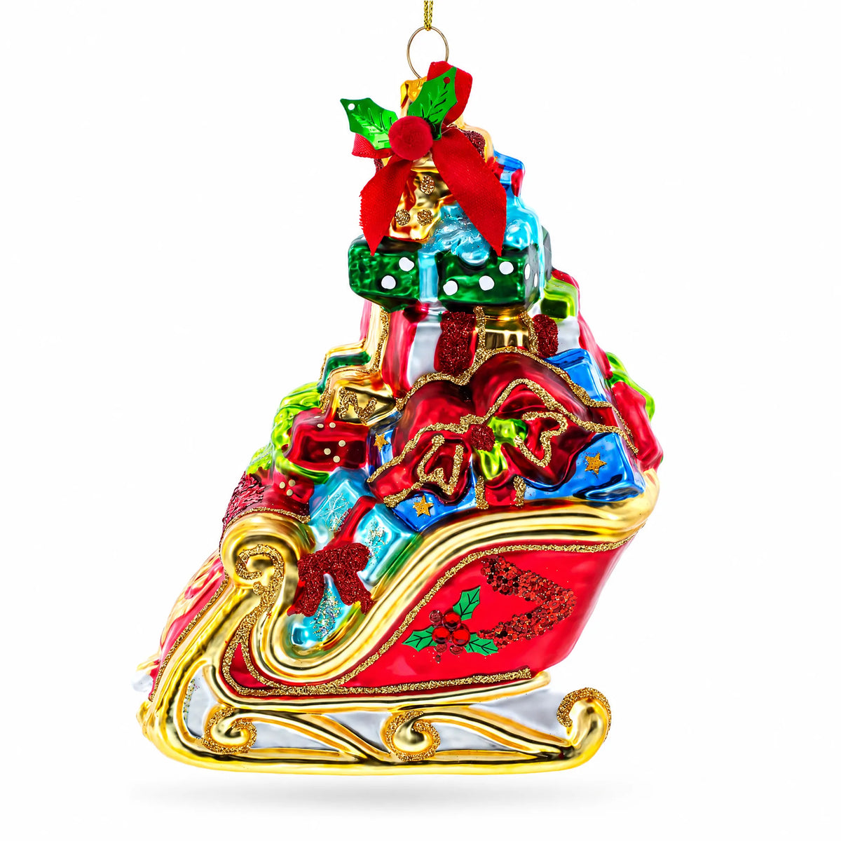 Sleigh Full of Gifts Glass Christmas Ornament