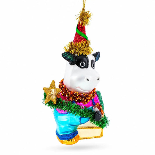 Cow Riding a Star Glass Christmas Ornament BestPysanky Default Title Default Title-