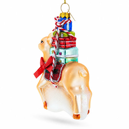 Deer Carrying Gifts Glass Christmas Ornament