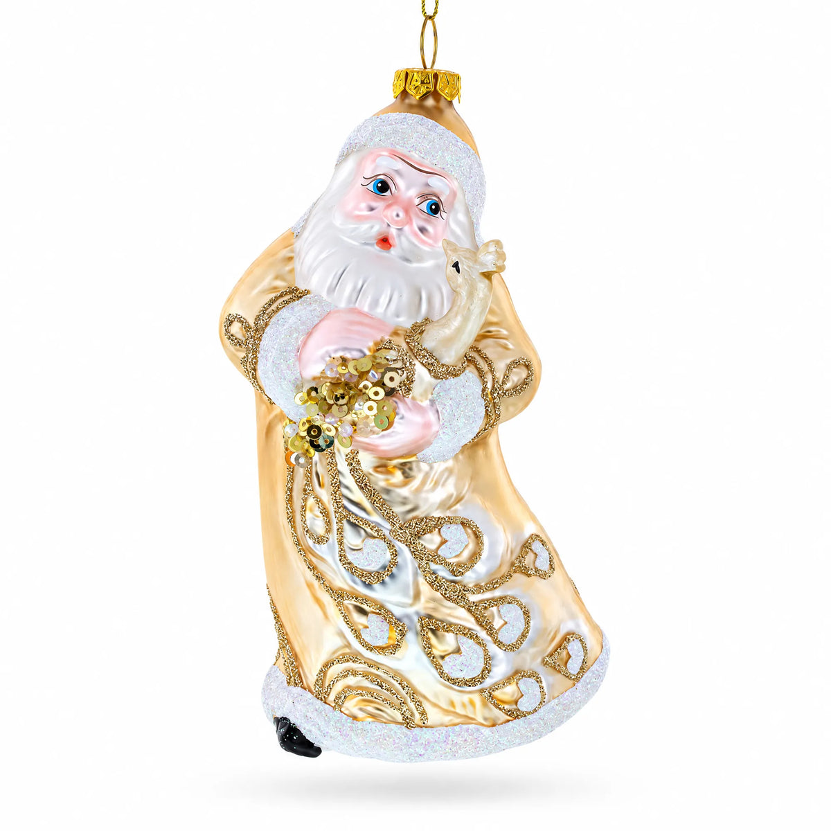 Santa in Golden Coat Glass Christmas Ornament