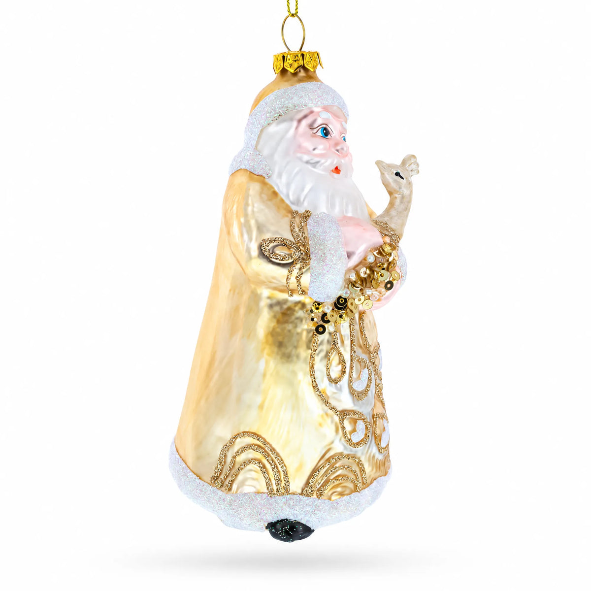 Santa in Golden Coat Glass Christmas Ornament