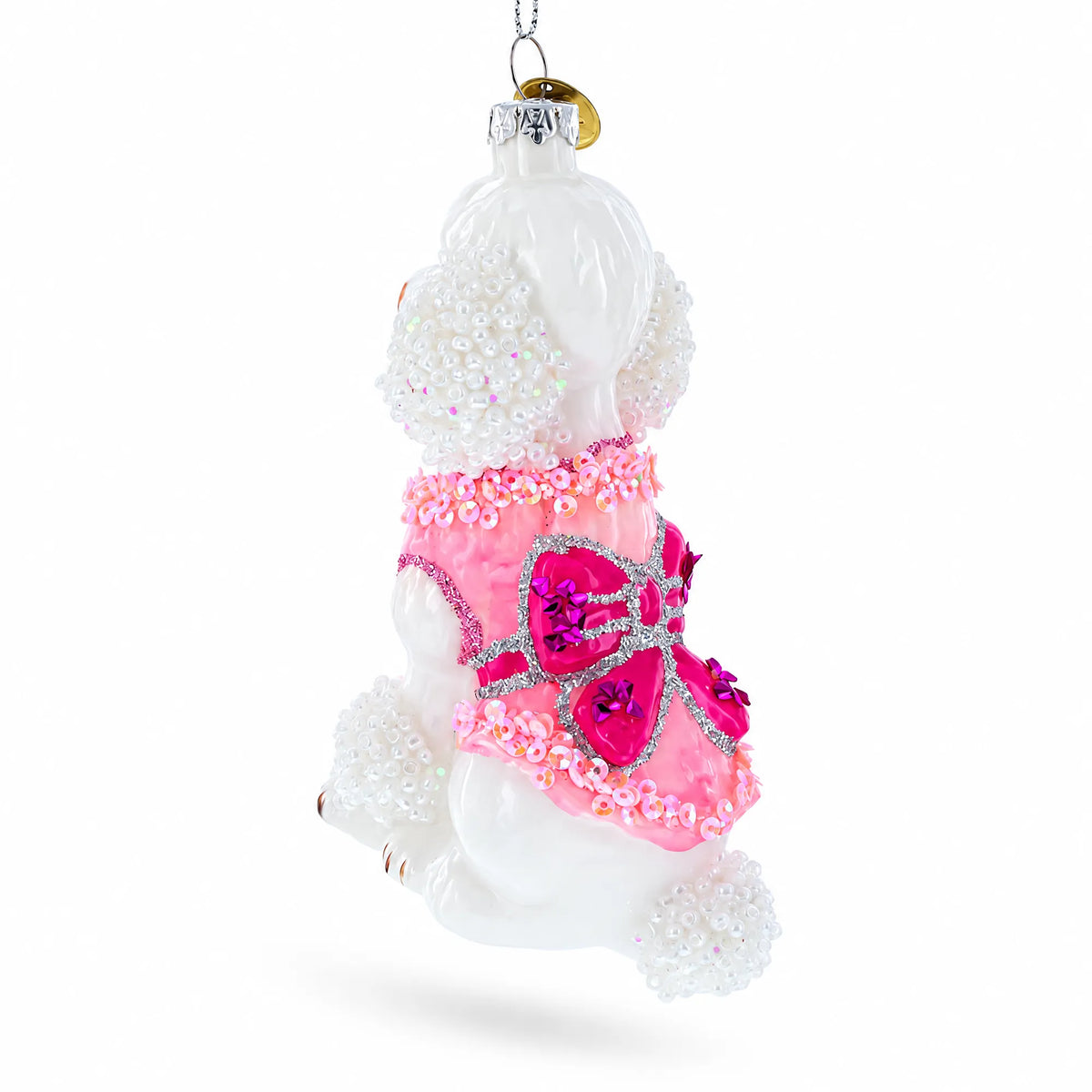 Poodle in Pink Costume Glass Christmas Ornament