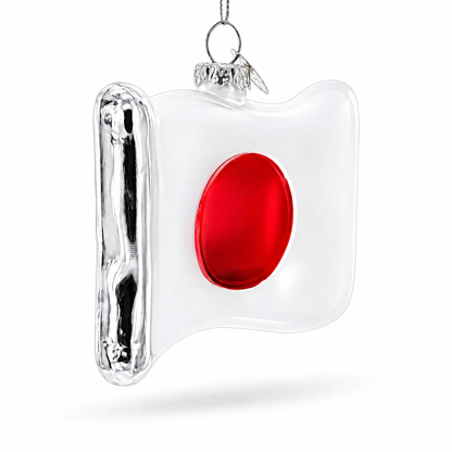 Waving Flag of Japan Glass Christmas Ornament