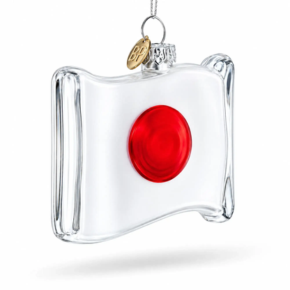 Waving Flag of Japan Glass Christmas Ornament