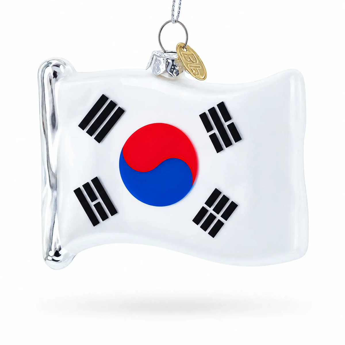 Waving Flag of South Korea Glass Christmas Ornament