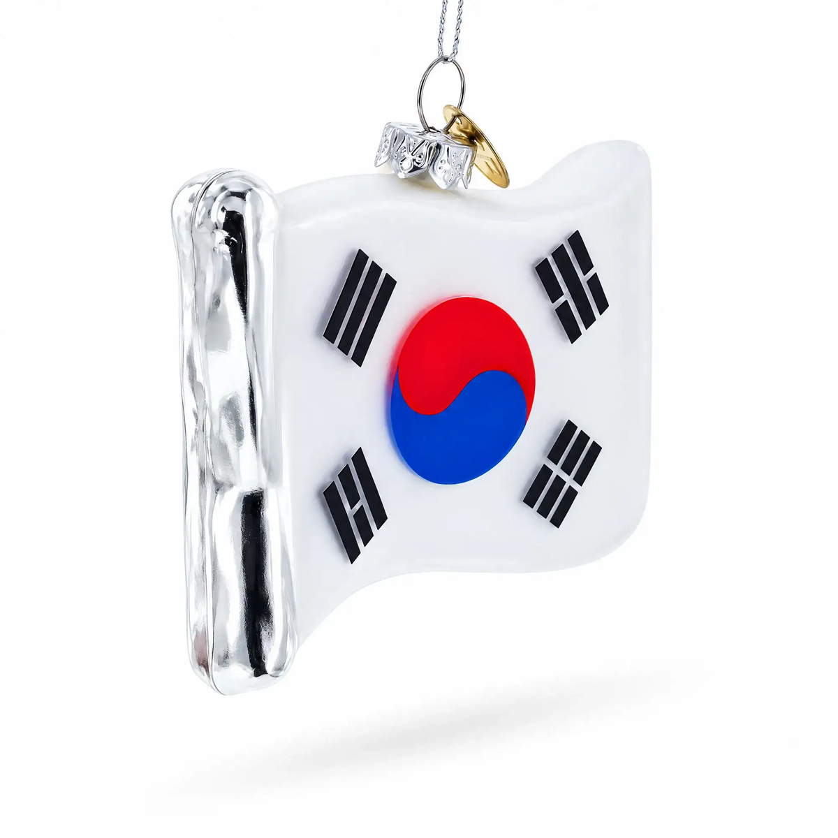 Waving Flag of South Korea Glass Christmas Ornament