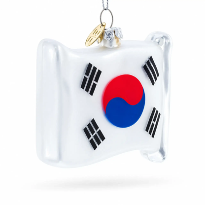 Waving Flag of South Korea Glass Christmas Ornament