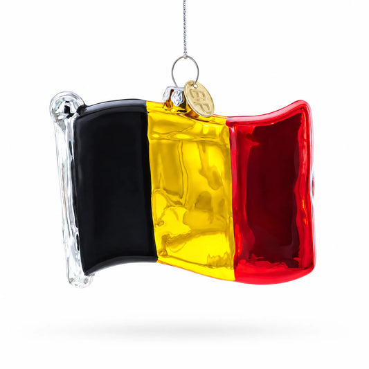 Waving Flag of Belgium Glass Christmas Ornament BestPysanky Default Title Default Title-