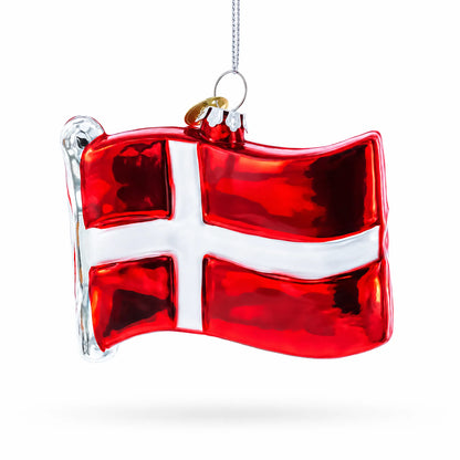 Waving Flag of Denmark Glass Christmas Ornament