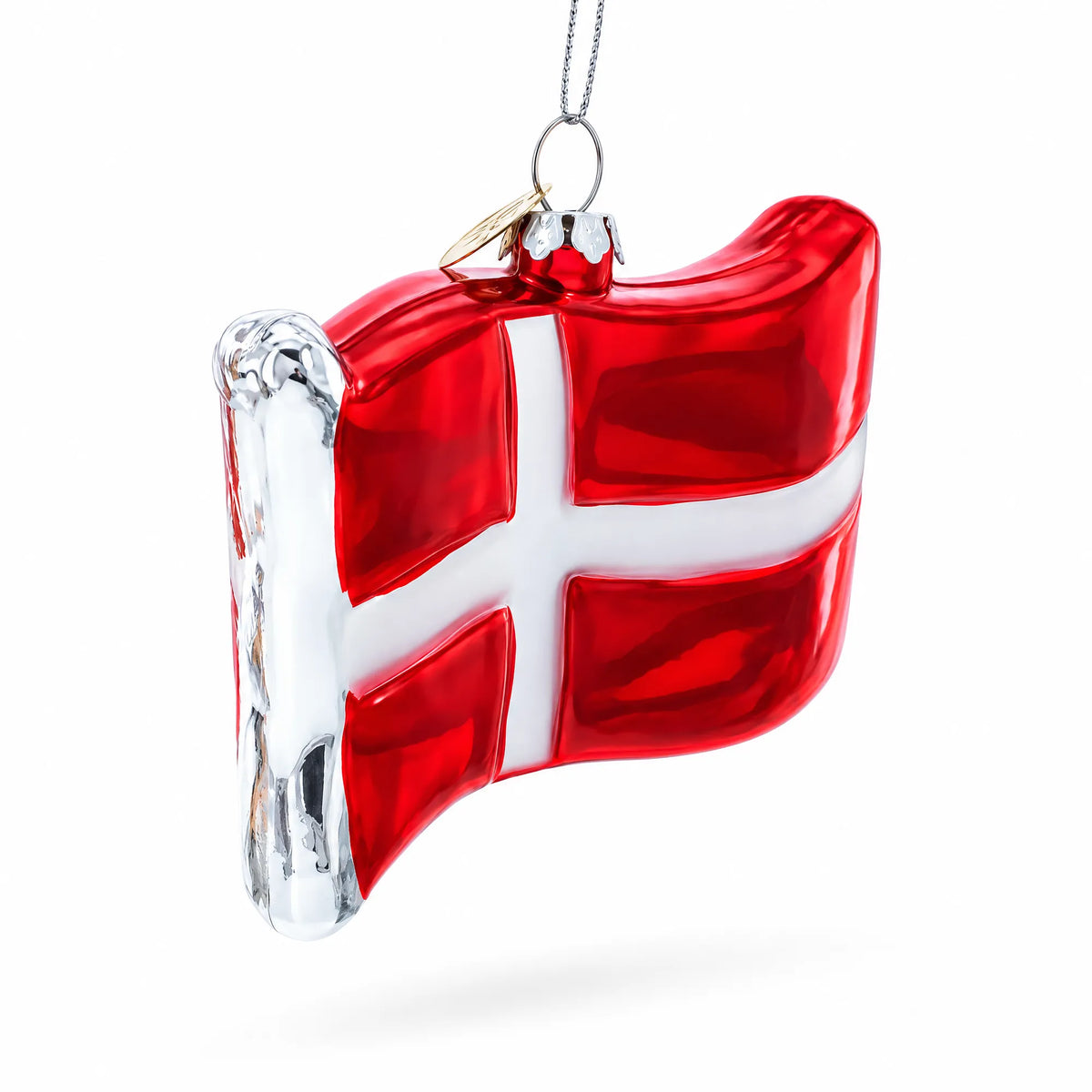 Waving Flag of Denmark Glass Christmas Ornament
