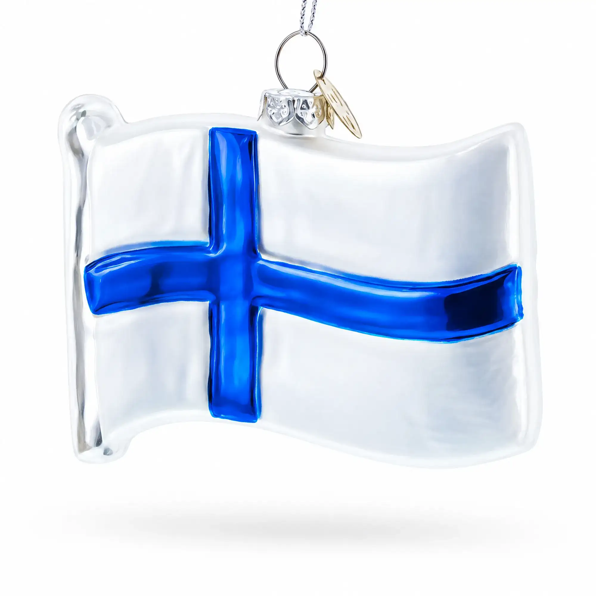 Waving Flag of Finland Glass Christmas Ornament