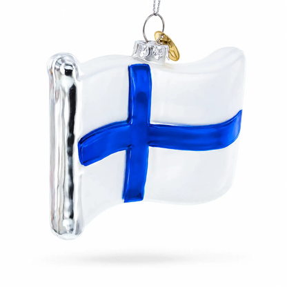 Waving Flag of Finland Glass Christmas Ornament